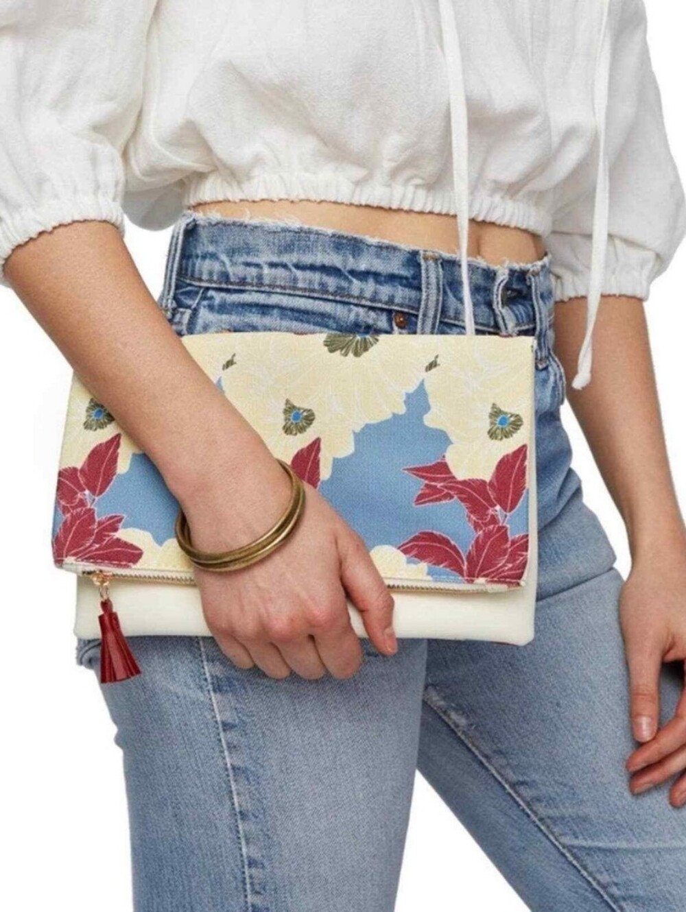 Rachel Pally Floral Canvas Foldover Clutch Pouch with Tassel